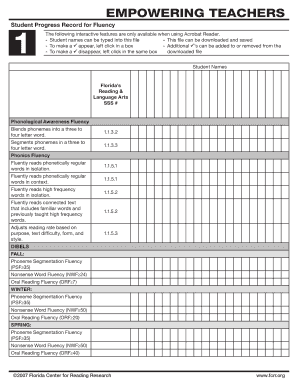 Student Progress Record for Fluency