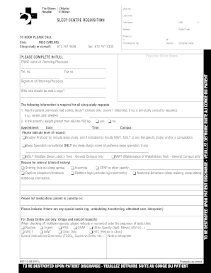 Sleep Centre Requisition Form