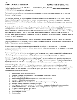 Client Authorization Form for Property Inspection