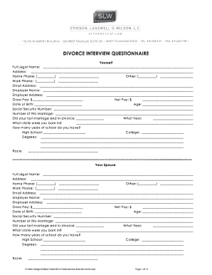 Divorce Interview Questionnaire
