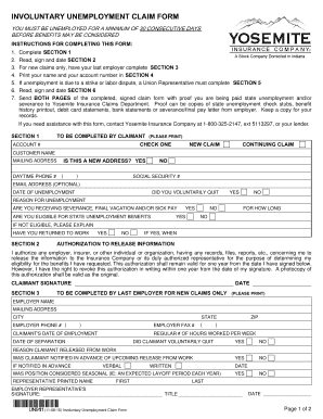 Involuntary Unemployment Claim Form