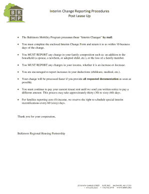 Baltimore Mobility Program Interim Change Form