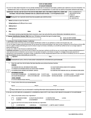 New Jersey W-9/Questionnaire