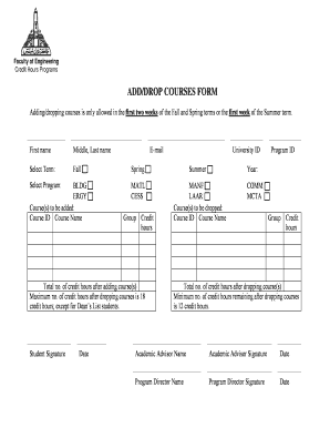 Add/Drop Courses Form