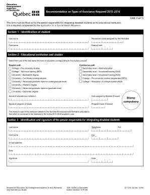 Recommendation on Types of Assistance Required