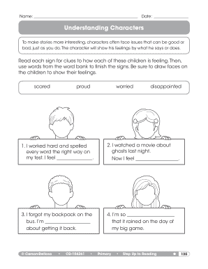 Understanding Characters Worksheet