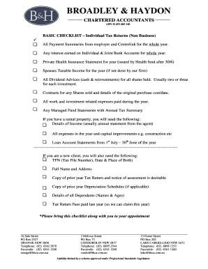 Individual Tax Return Checklist