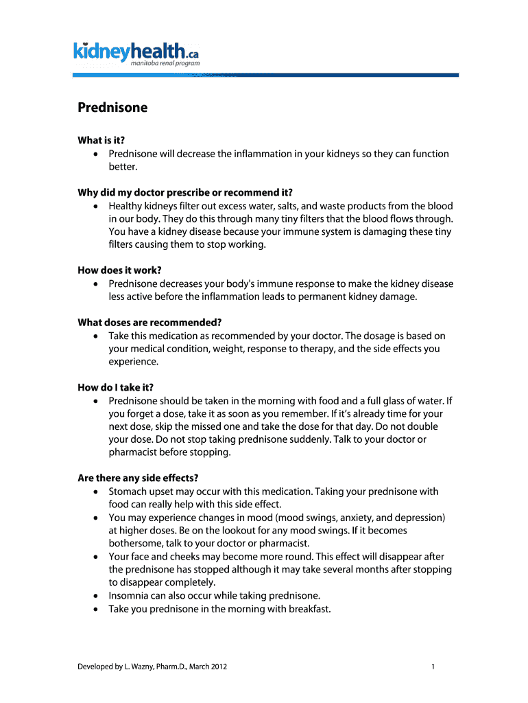 Fillable Online Prednisone will decrease the inflammation in your