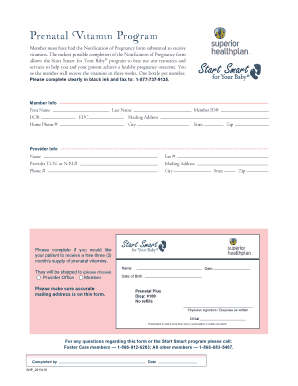 Prenatal Vitamin Program Notification Form