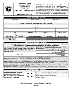 Ohio EMIS Data Collection Form