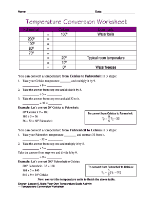 Temperature Conversion Worksheet