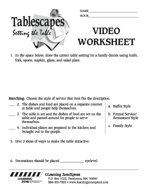 Table Setting and Etiquette Worksheet