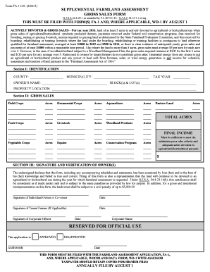 New Jersey Supplemental Farmland Assessment Gross Sales Form