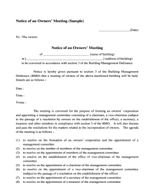 Notice of an Owners’ Meeting