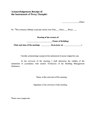 Acknowledgement Receipt of Proxy Instrument
