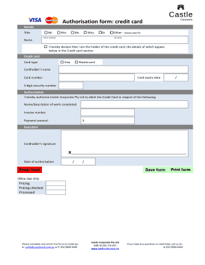 Credit Card Authorisation Form