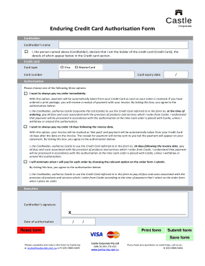 Credit Card Authorisation Form