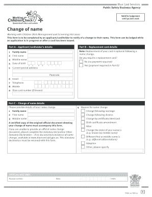 Blue Card Name Change Form