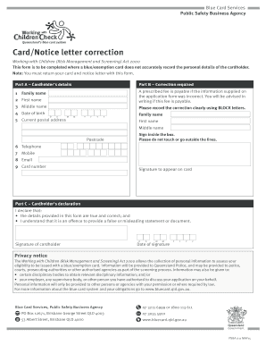 Blue Card Correction Form