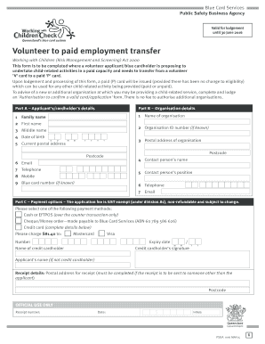 Blue Card Volunteer to Paid Employment Transfer Form