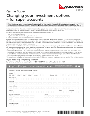 Qantas Super Investment Options Change Form