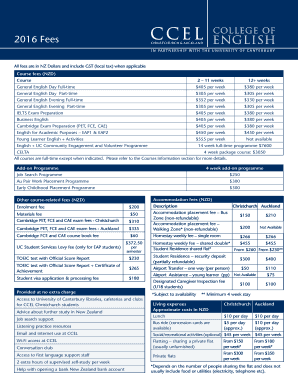 And download the 2016 Fees - Christchurch College of English