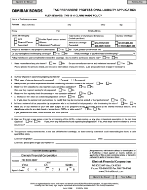 Dimirak Bonds Tax Preparers' Professional Liability Application