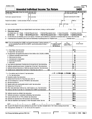 California Amended Individual Income Tax Return 540X