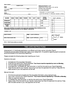 Advancement LLC Time Card