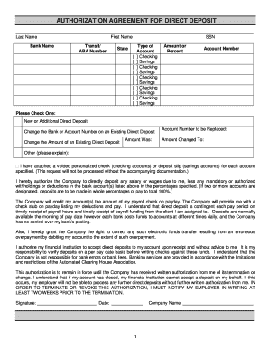 Authorization Agreement for Direct Deposit