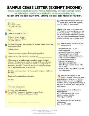 Sample cease letter exempt income - New Economy Project