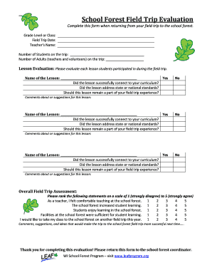 School Forest Field Trip Evaluation Form