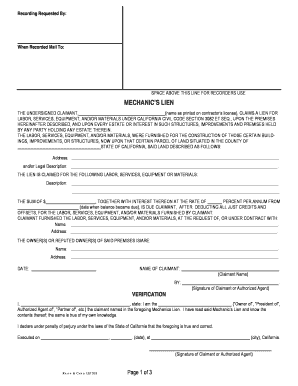 California Mechanics Lien Form