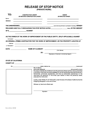 Release of Stop Notice for Construction