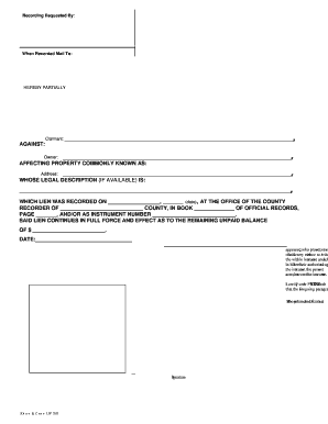 Partial Release of Mechanics Lien