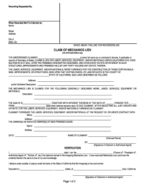 California Mechanics Lien Claim Form