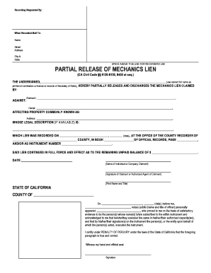 Partial Release of Mechanics Lien
