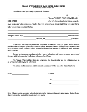 Release of Payment Bond Claim Notice