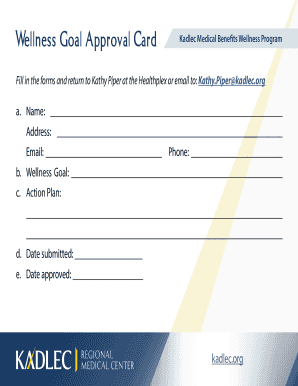 Kadlec Medical Wellness Goal Approval Card