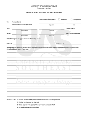 Unauthorized Purchase Ratification Form - University of Alaska