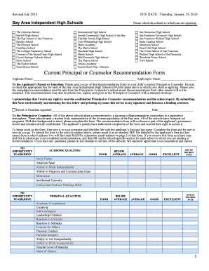Bay Area Independent High School Recommendation Form