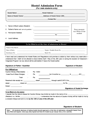 Hostel Admission Form