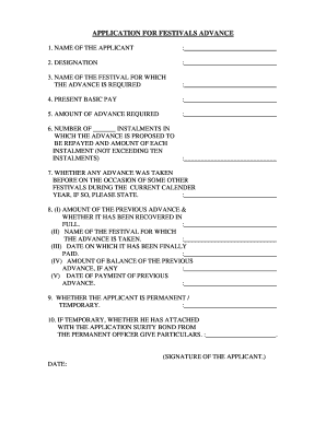 Festival Advance Application Form