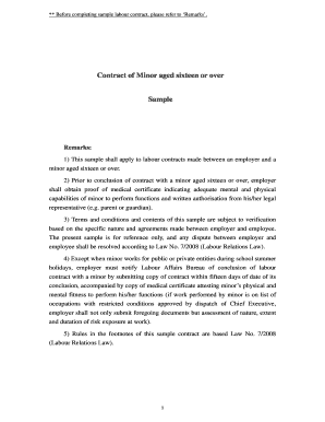 Macao Labour Contract for Minors