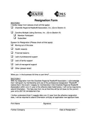Resignation Form for Realtor Association and MLS