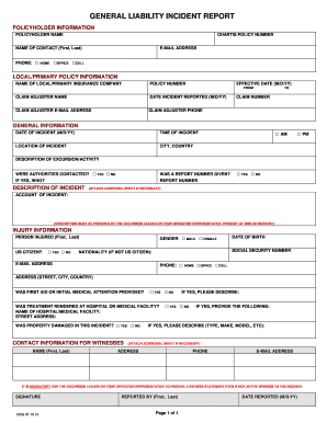 General Liability Incident Report