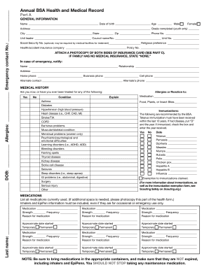 Annual BSA Health and Medical Record