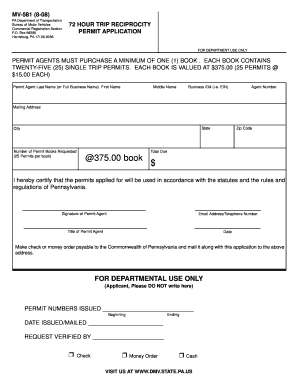 Pennsylvania 72 Hour Trip Reciprocity Permit Application