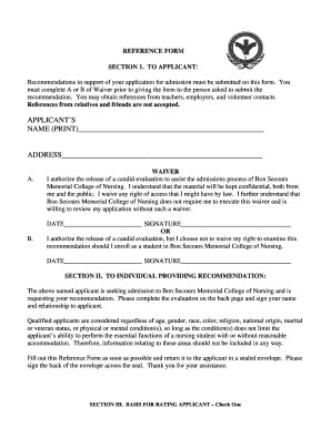 Bon Secours Nursing Reference Form