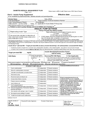 Diabetes Medical Management Plan